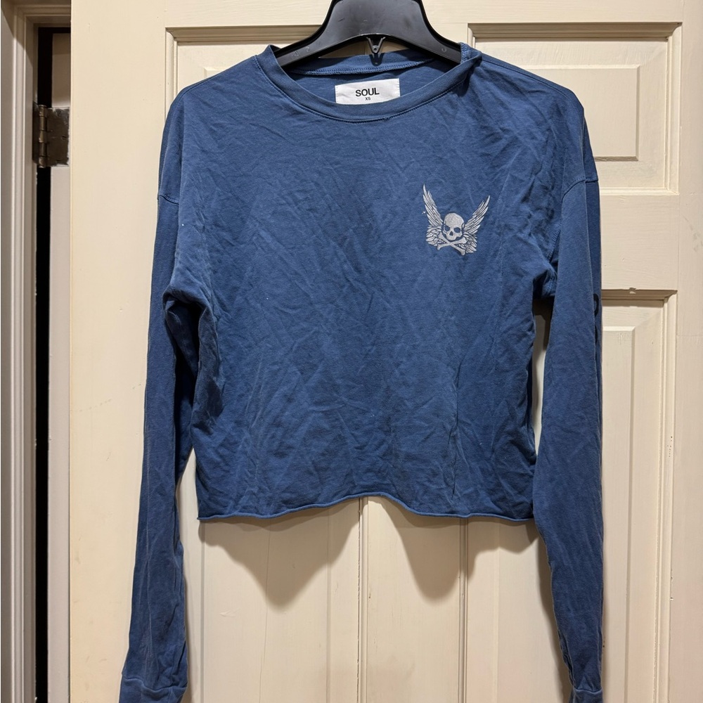 Blue Crop T-Shirt with Gray Accents